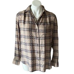 Beachlunchlounge Women’s Beige Plaid Buttoned Down Long Sleeve Shirt Size XS